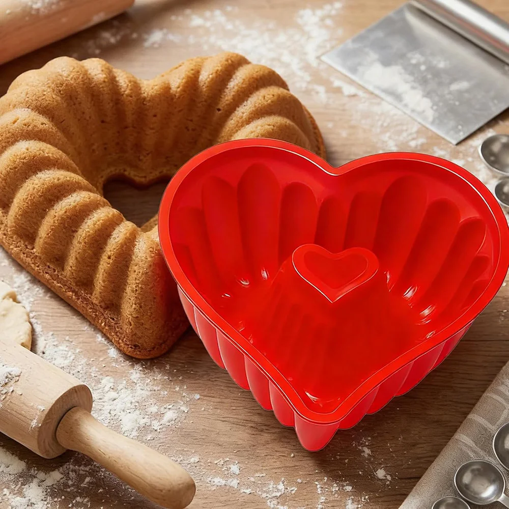 Heart Shaped Cake Fluted Pans, Silicone Cake Pan Nonstick, Heart Cake Molds for Valentine'S Day,Baker Kitchen Baking Accessories