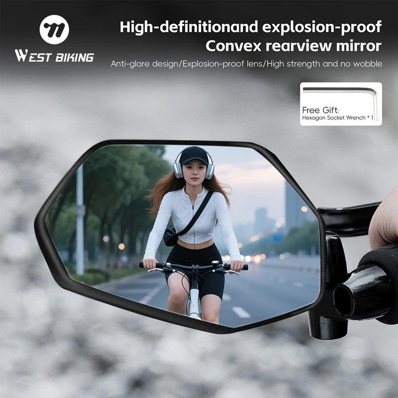 

WEST BIKING 1PCS Left Bike Rearview Mirror High-definition And Explosion-proof Rearview Mirror 360 Adjustable Bike Left Mirror