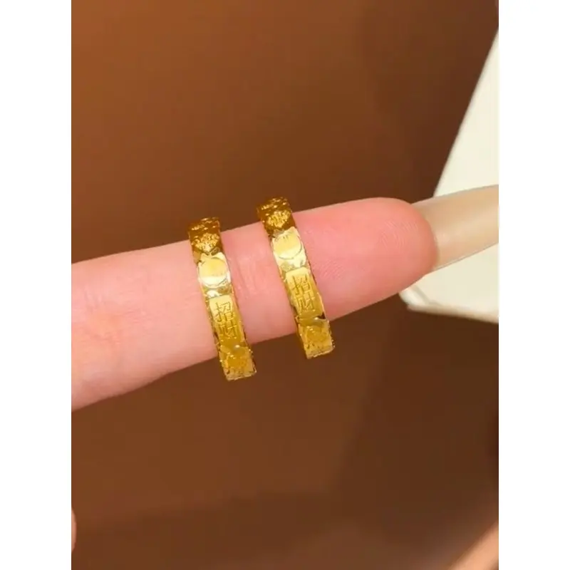 24k 999 gold ring, yellow gold ring, fortune-bringing auspicious ring for women, niche, exquisite, high-end feel, solid ring