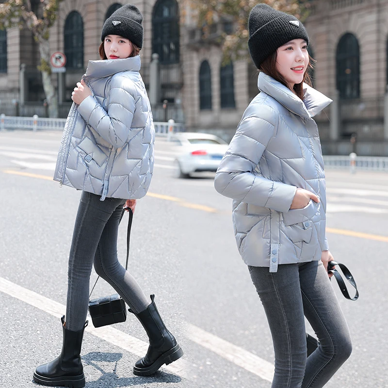 Winter Women Jacket 2024 New Fashion Glossy Cotton Padded Jacket Female Waterproof Parkas Short Thick Warm Casual Ladies Outwear