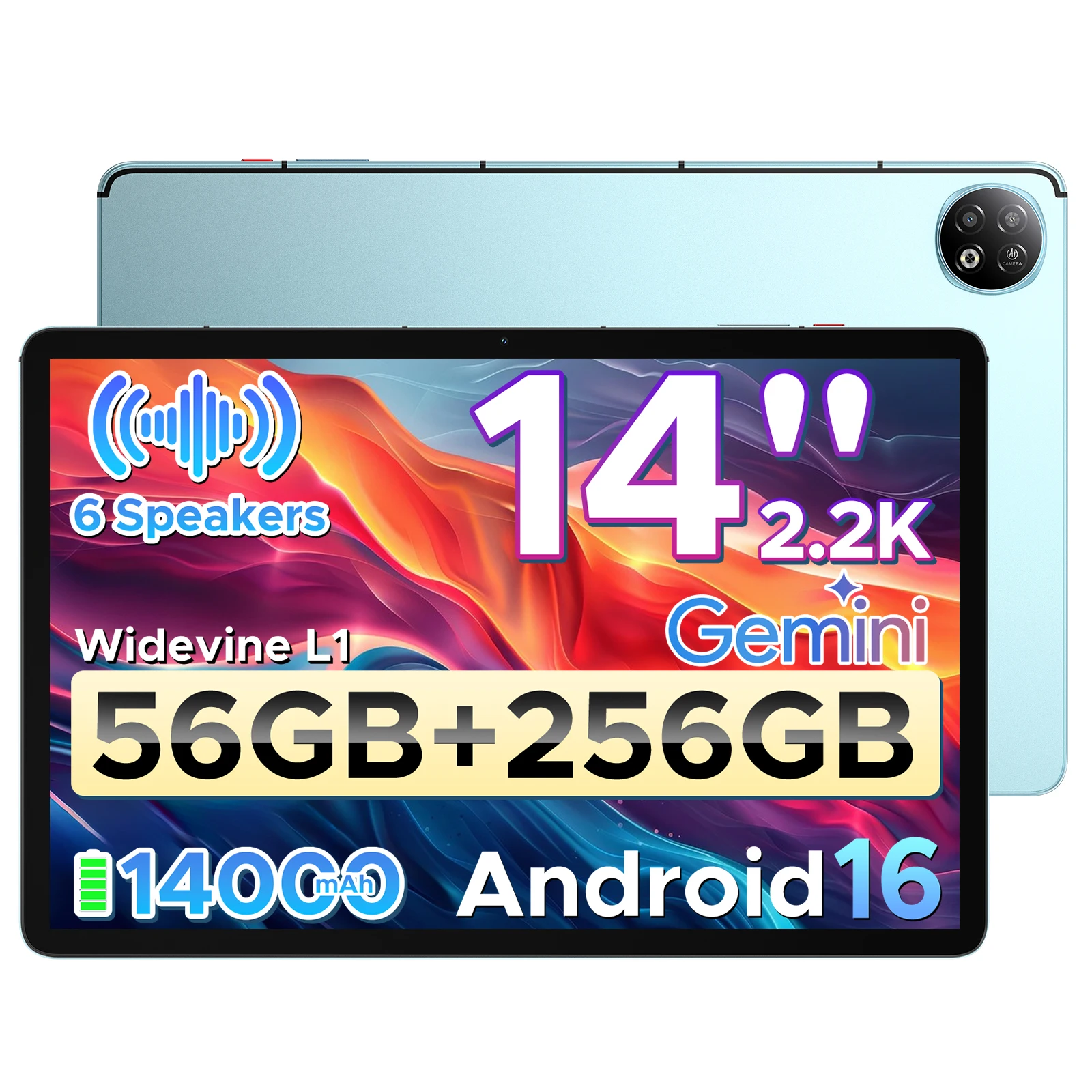 DOOGEE U14 2-in-1 tablet-pc, 14 inch 2.2K Incell-scherm, Gemini Ai, 14000mAh batterij, 56GB RAM (8+48), 256GB ROM, 16MP hoofdcamera, Widevine L1 ondersteunt tablet-pc.