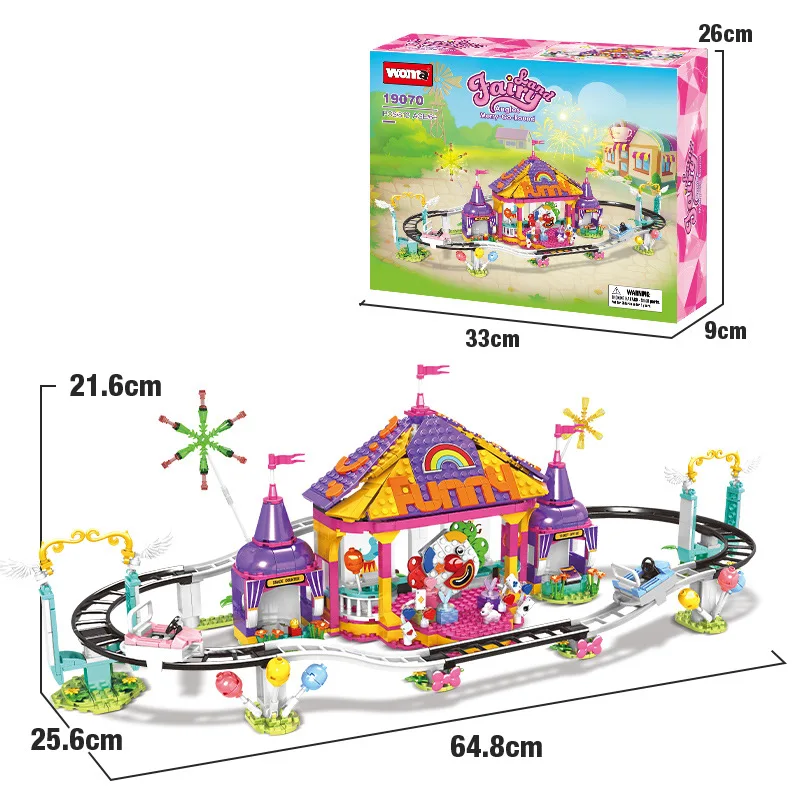 MOC السفينة الدوارة المسار ملاهي السيرك القوات اللبنات مجموعة FairyLand سيارة ممتصة للصدمات لعب هدايا للأطفال عيد ميلاد