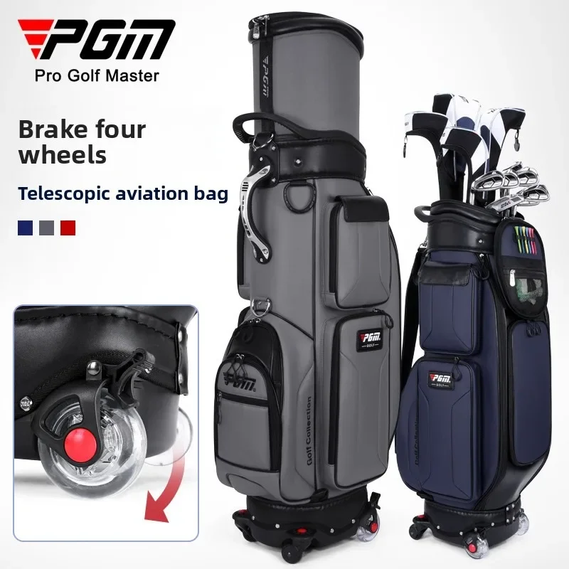 PGM 4 Wheel Golf Bag with Brakes Waterproof Cart Bag Extendable Travel Hood Shoe Pocket QB096