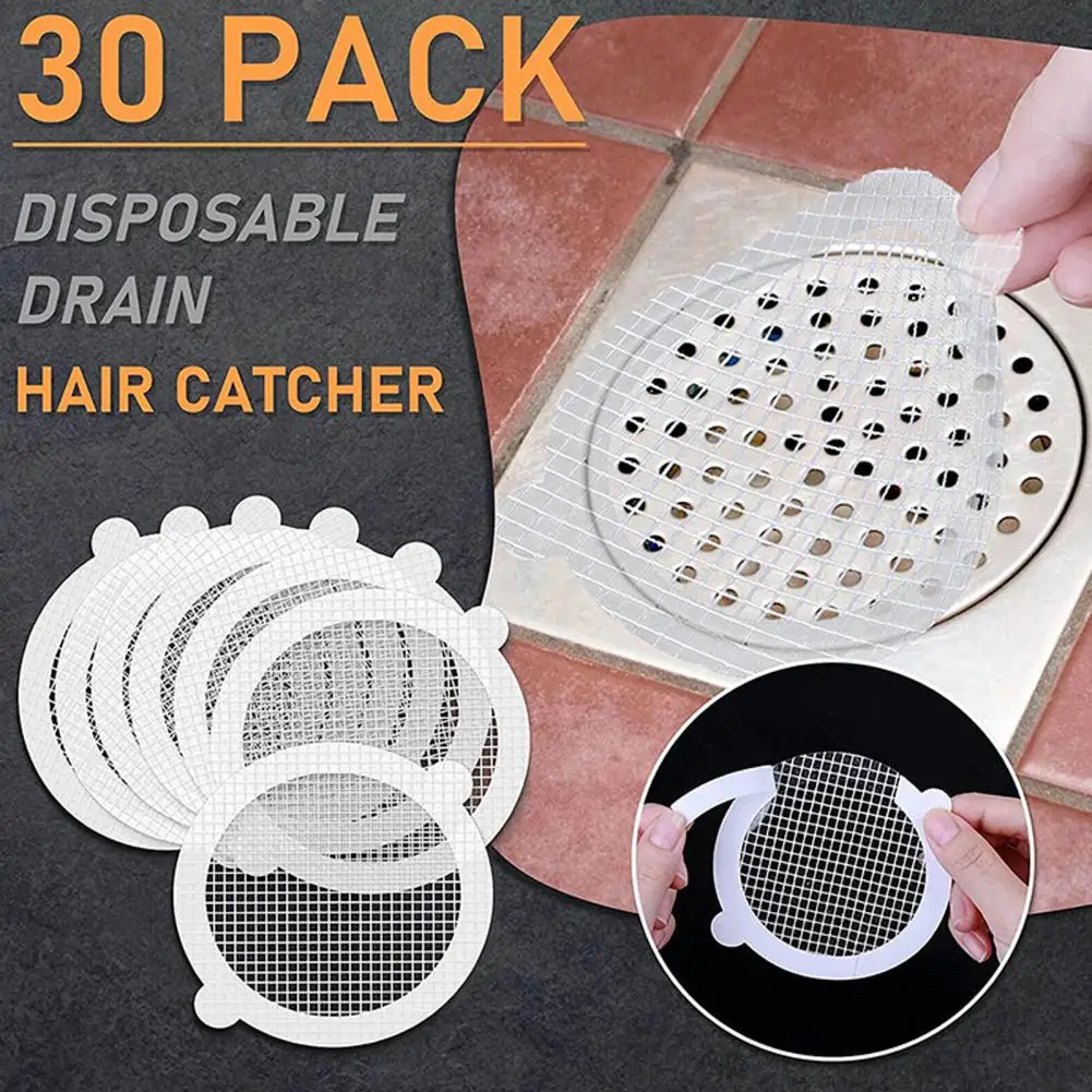 10/30 Pcs Disposable Shower Drain Hair Catcher Waterproof Glue 0.5cm Holes Drain Protectors For Bathroom Bathtub Floor Drain Net