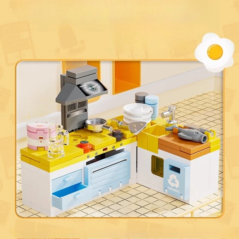 SEMBO Simulation Mini Home Building Blocks Creative Assembly Diy Dressing Table Sofa Coffee Table Kitchen Toys Ornaments Gifts