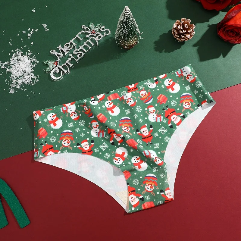 3PCS/Set Women\'s Christmas Briefs Sexy Low Rise Panties Comfortable Female Underwear Santa Claus Gifts Happy New Years Lingerie