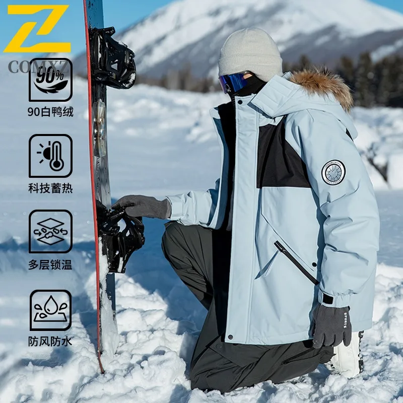 COMXZ Men Puffer Jacket 2025 Outdoor Climbing Thickened Warm Padding Coat Mao Collar Design Hood Windproof Winter Windbreaker