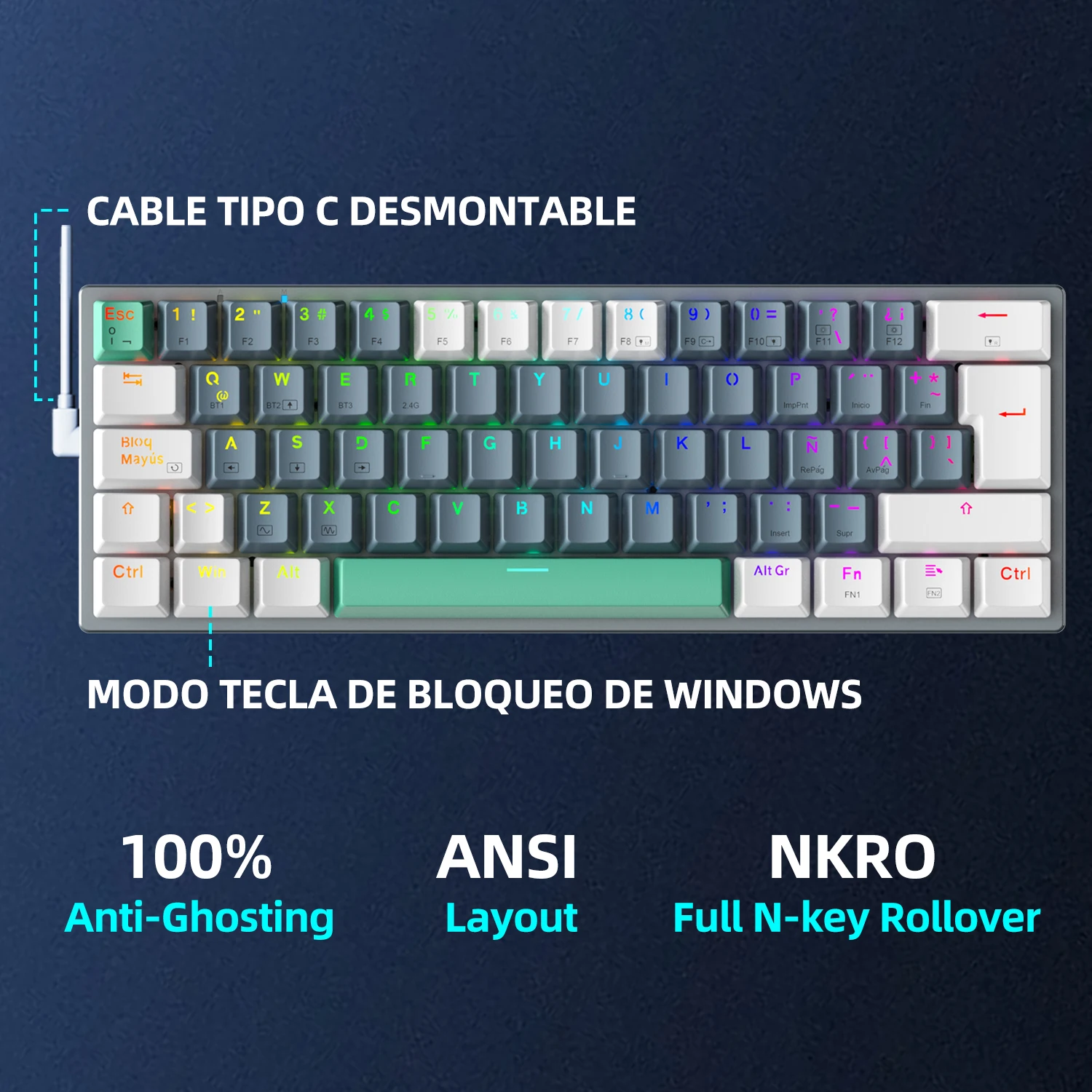 MACHENIKE K500-B61W Mechanical Keyboard Español Americano Edition 60% Tri-mode Wireless Hot-swap Gaming Keyboard For PC Gamer