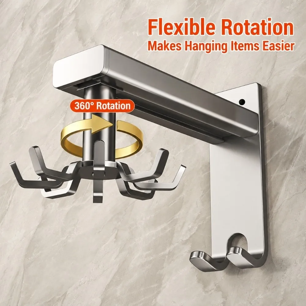 Wall Mounted Kitchen Hook Rack No-Drill Multi-Hook Utensil Organizer 360 Degrees Rotating Universal Kitchen Storage Rack