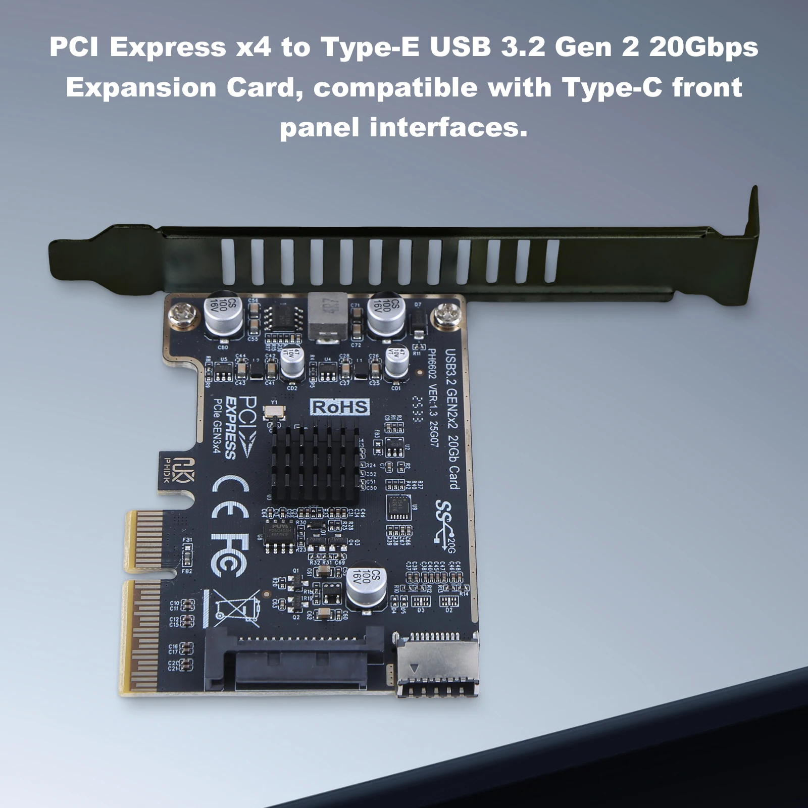 USB 3.2 GEN2 20Gb Riser Board PCI Express X4 To Type E Expansion Card Riser Converter for Desktop PC Front Panel TYPE C