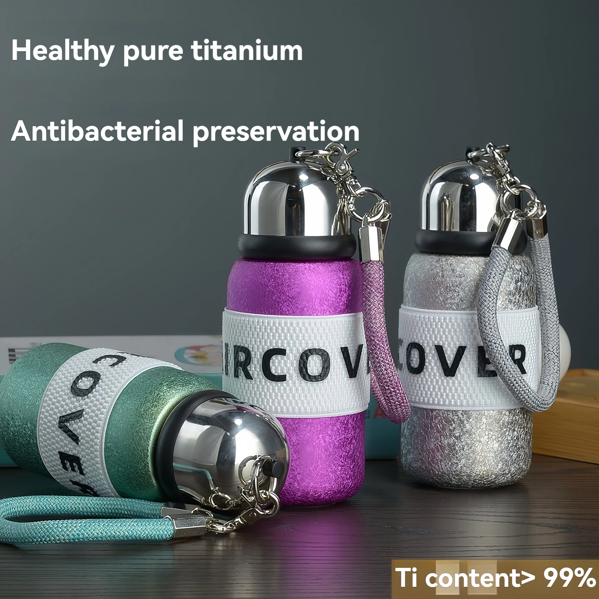 

350ml Cute Mini Thermos Cup Pure Titanium Thermal Coffee Mug Portable Vacuum Flask Insulated Water Bottle With Anti-loss Strap