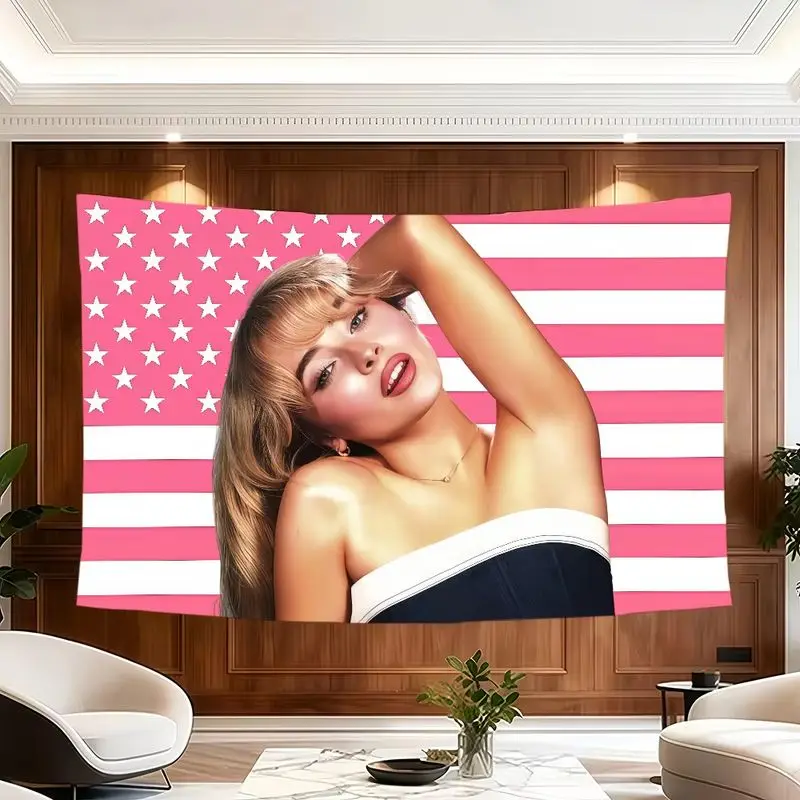 VIKAMA Pink American Flag Tapestry, Aesthetic Wall Hanging Featuring a Blonde Singer, Home Decor for Bedrooms and Living Rooms