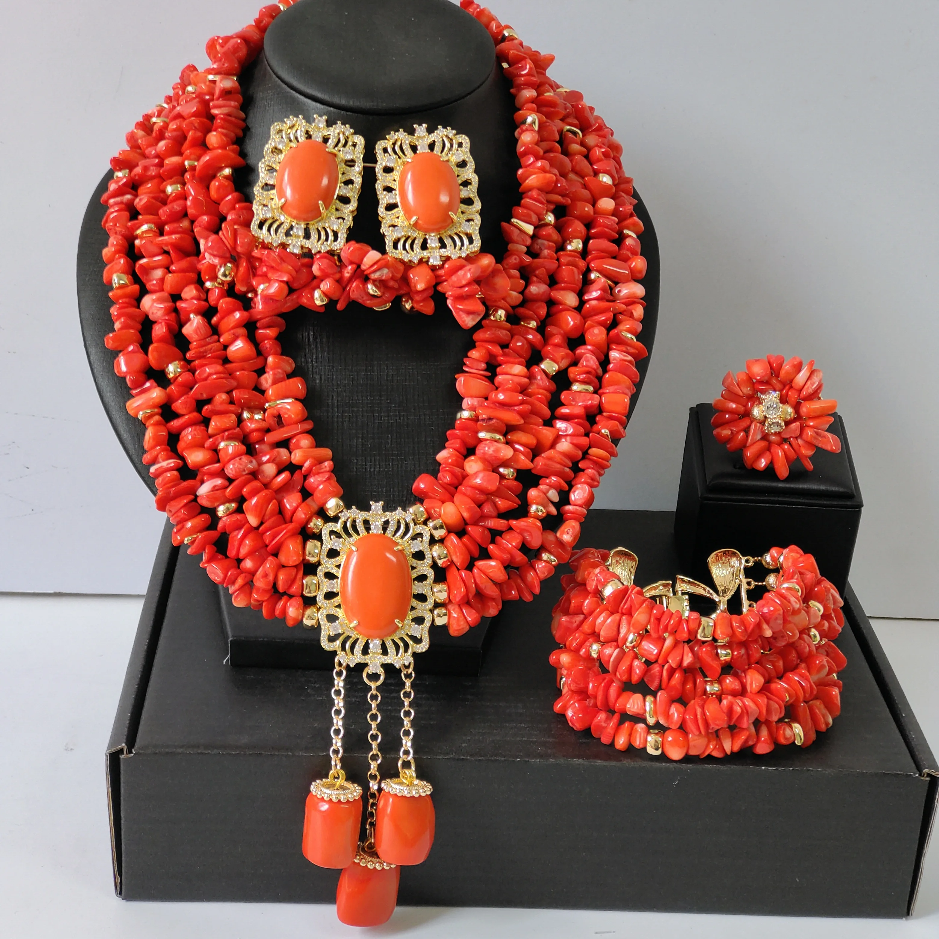 

Real Nigeria Coral Bead for Wedding Set African Jewelry Bride Necklaces