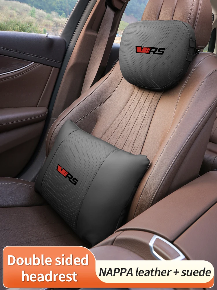 

For Skoda VRS Kodiaq Karoq Kamiq ENYAQ Citigo Octavia Scala Superb Yeti Fabia Car Suede Leather Headrest Seat Lumbar Back Pillow