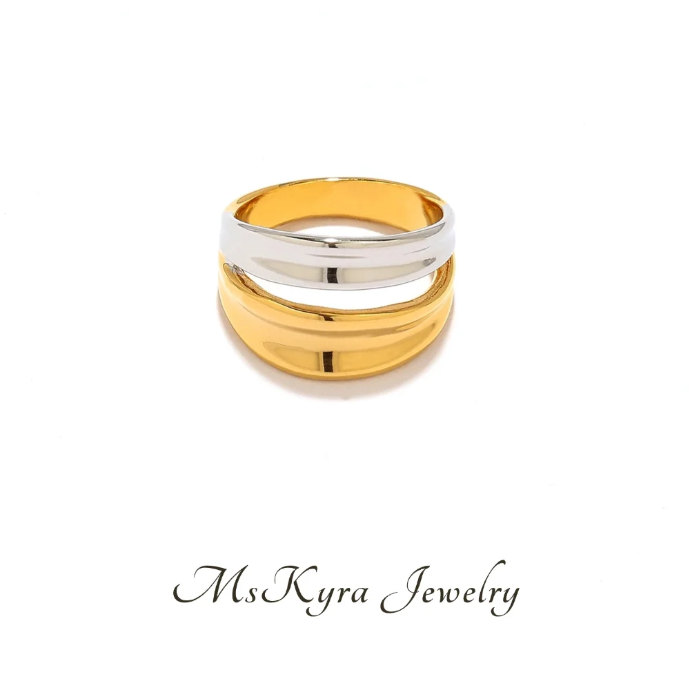 

MsKyra Stainless Steel Rings Plated 18k Gold Color Jewelry Hollow Color Blocked Waterproof Daily Rings For Women Premium Gift