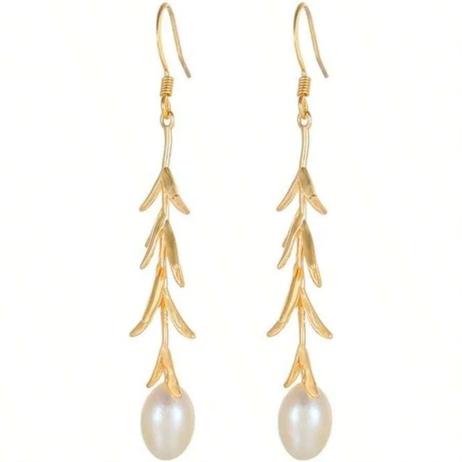 

Handmade Freshwater Cultured Pearl Drop Earrings, Real Natural Pearls, Long Dangle Earrings For Women, 18K Gold-Plated, White/P