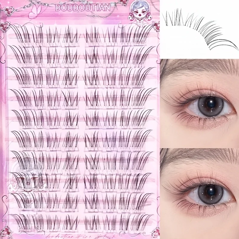 Fox Wing Self-Adhesive Cluster Lashes 80 Clusters 8-12mm No Glue Needed DIY Korean Natural Fake Eyelashes