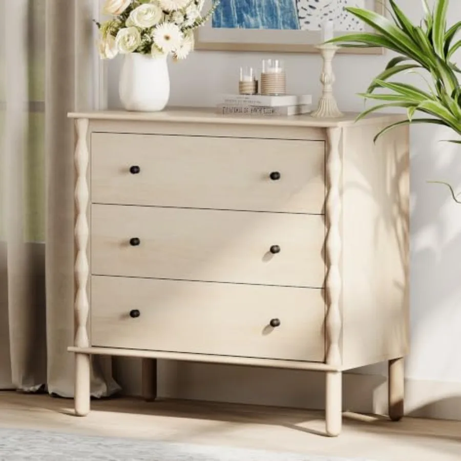 25.6 Wide 3-Drawer Buffet Sideboard for dining room, engineered wood, walnut finish, smooth-gliding drawers and concealed stora