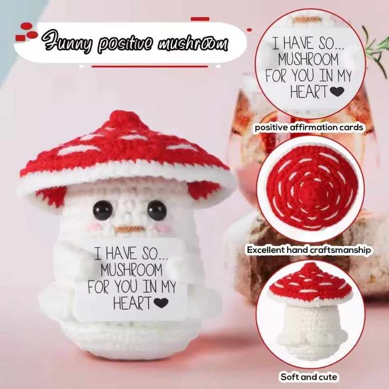 Positive Energy Mushroom Hug Pocket Doll: Mini Crochet Handmade Plush Ornament – Home Room Decoration Christmas Gift