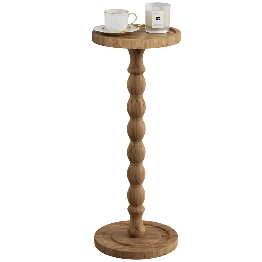 

Small Side Table, Rubberwood Drink Table for Small Spaces, Solid Wood Pedestal Coffee Tables, Round End Tables for Living Room,