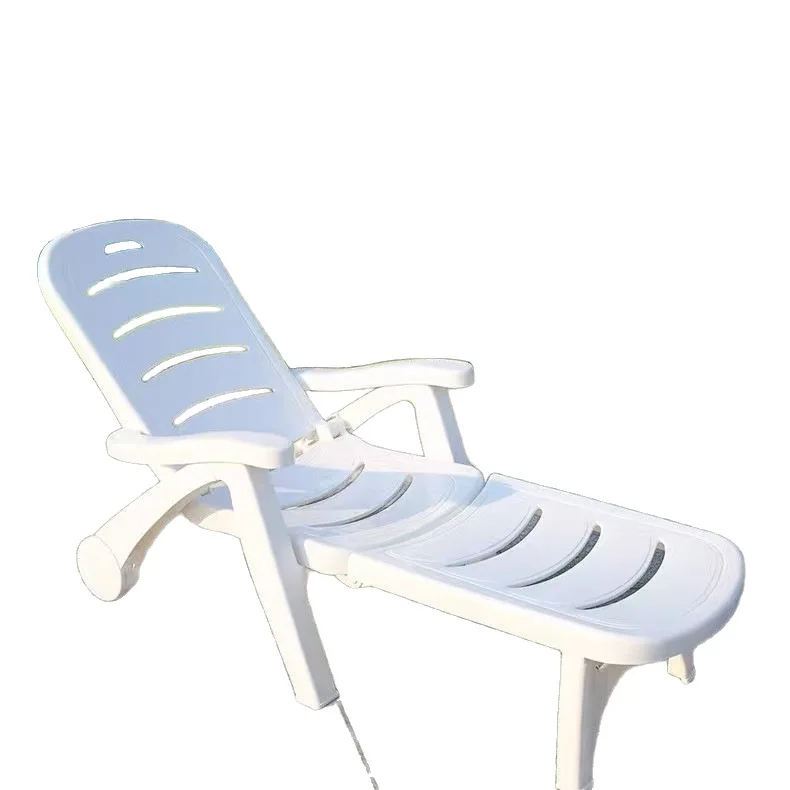 Plastic beach chair swimming pool reclining chair folding chair outdoor backrest reclining dual-purpose courtyard hotel seaside