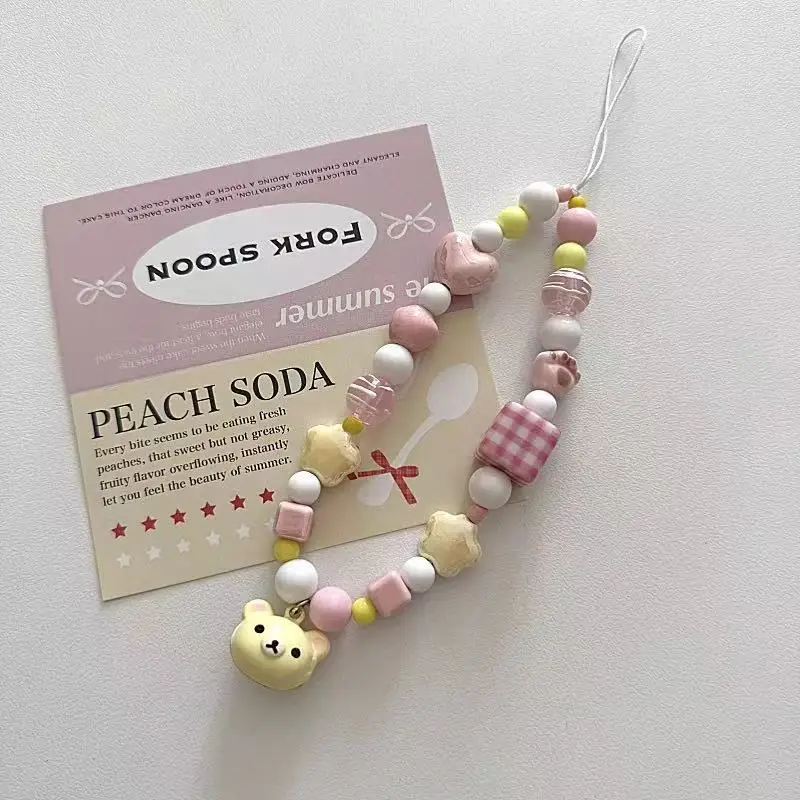 

Rilakkuma Bear Mobile Phone Charm Keychain Chain Girl Women Cell Phone Case Pink Fashion Bag Pendant Key Strap Rope