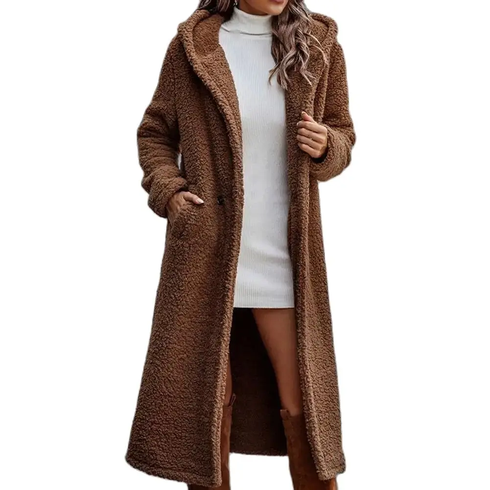 

Winter Women Coat Hat Woolen Pockets Winter Overcoat Office Lady Tops Autumn Winter