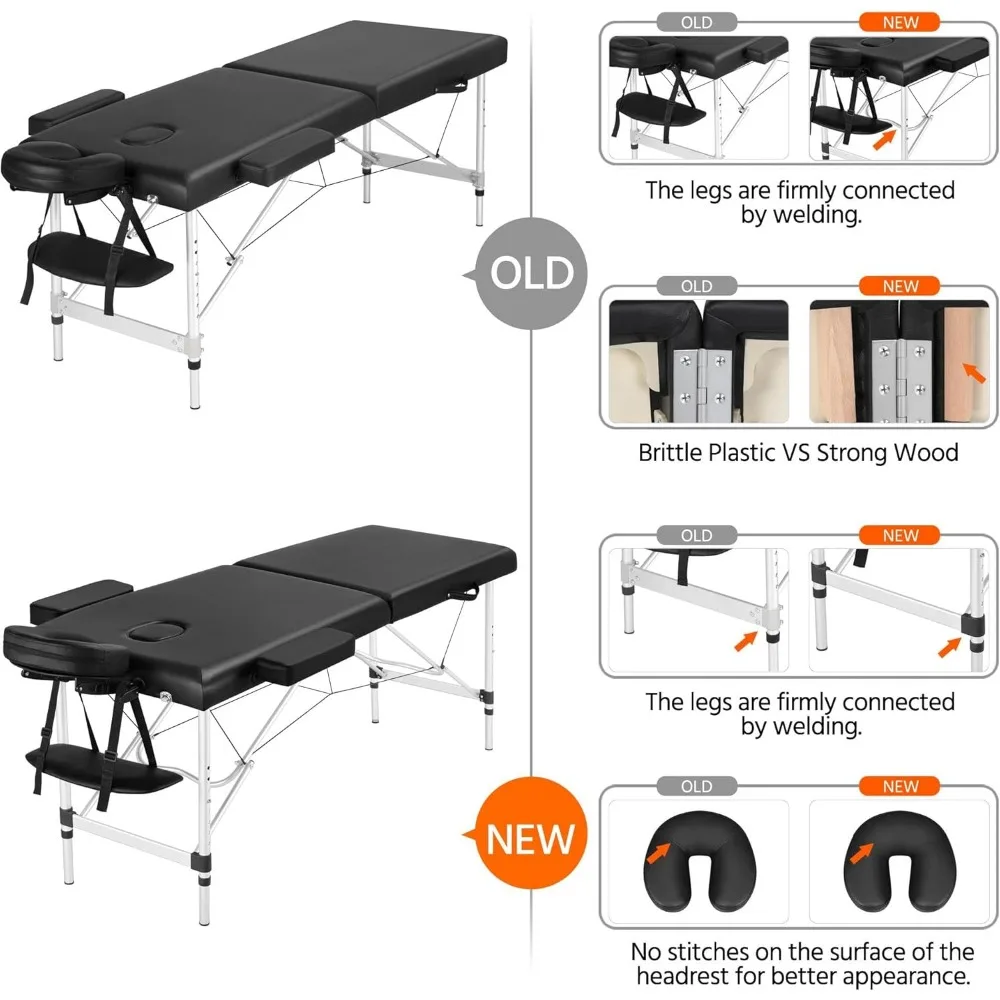 Yaheetech Massage Tables Portable 84inch Massage Bed Aluminium Height Adjustable Facial Salon Tattoo Bed with Non-Woven Bag