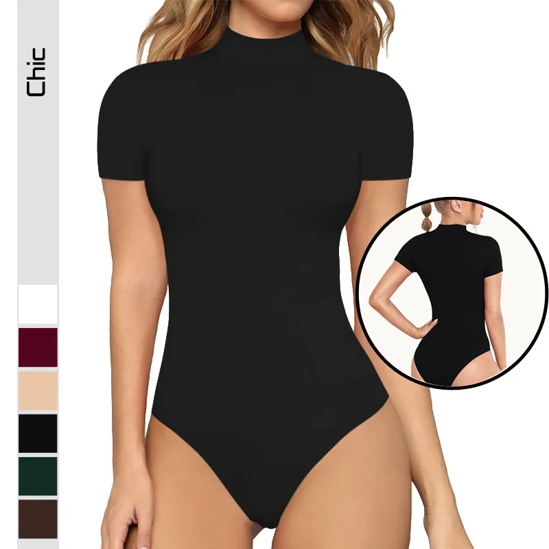 

Сексуальный женский комбинезон с высоким воротником и коротким рукавом, с завышенной талией, из ткани Han Mallow, короткий, женский комплект-комбинезон