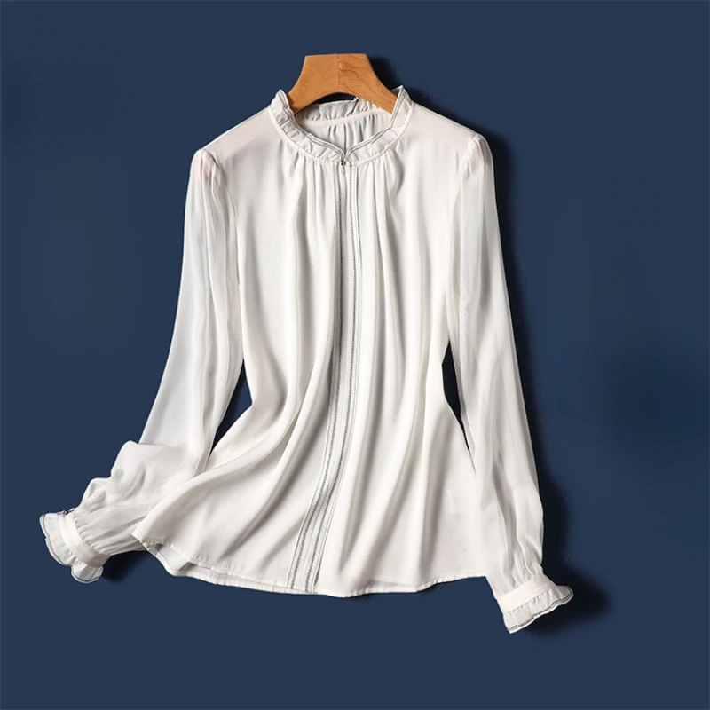 Satin Women\'s Shirts Solid Silk Vintage Blouses Loose Spring/Summer O-Neck Clothing Long Sleeves Women Tops