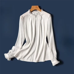 Satin Women's Shirts Solid Silk Vintage Blouses Loose Spring/Summer O-Neck Clothing Long Sleeves Women Tops