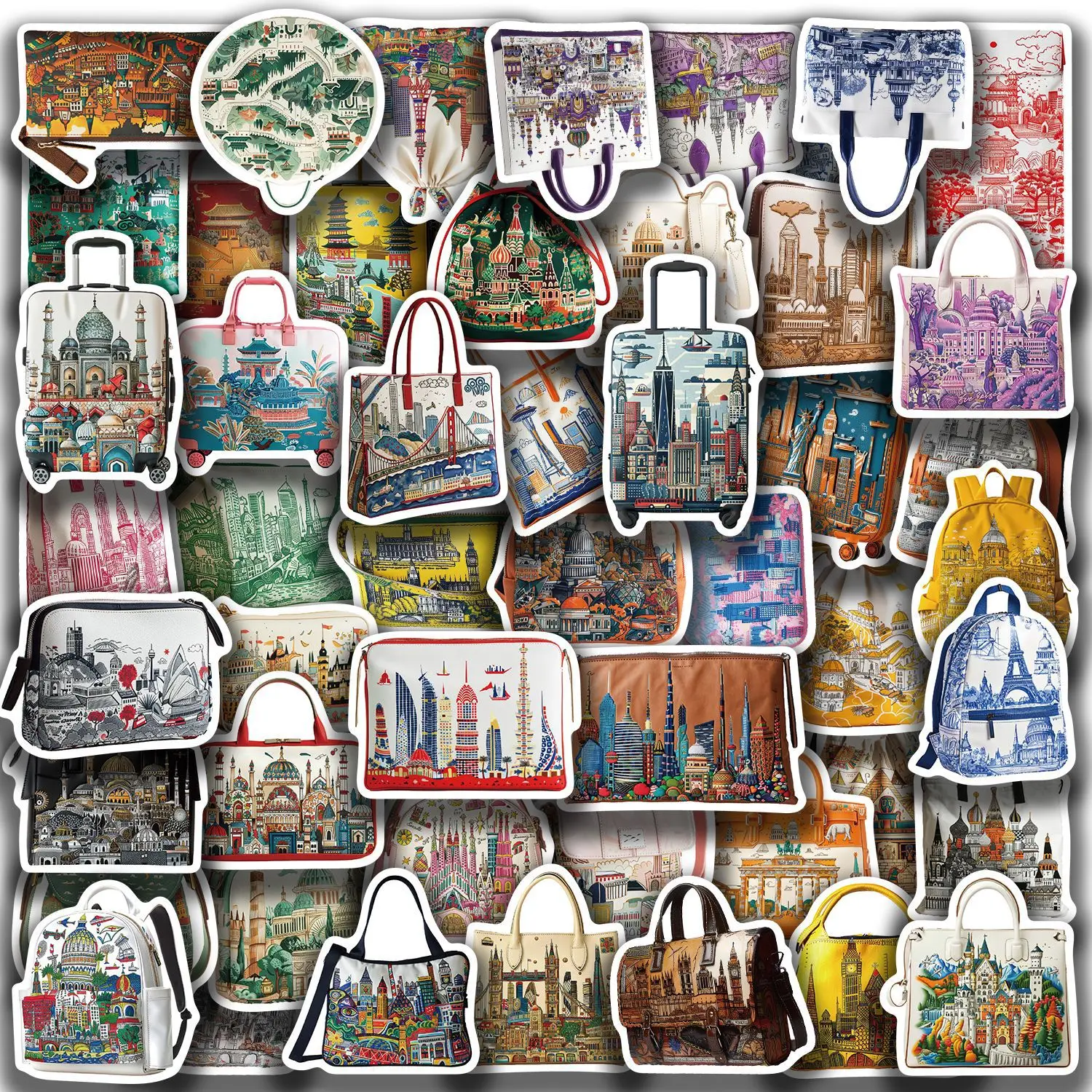50-100PCS City and Monument Backpack Graffiti Stickers Bookkeeping Materials DIY Mobile Notebook Waterproof Stickers
