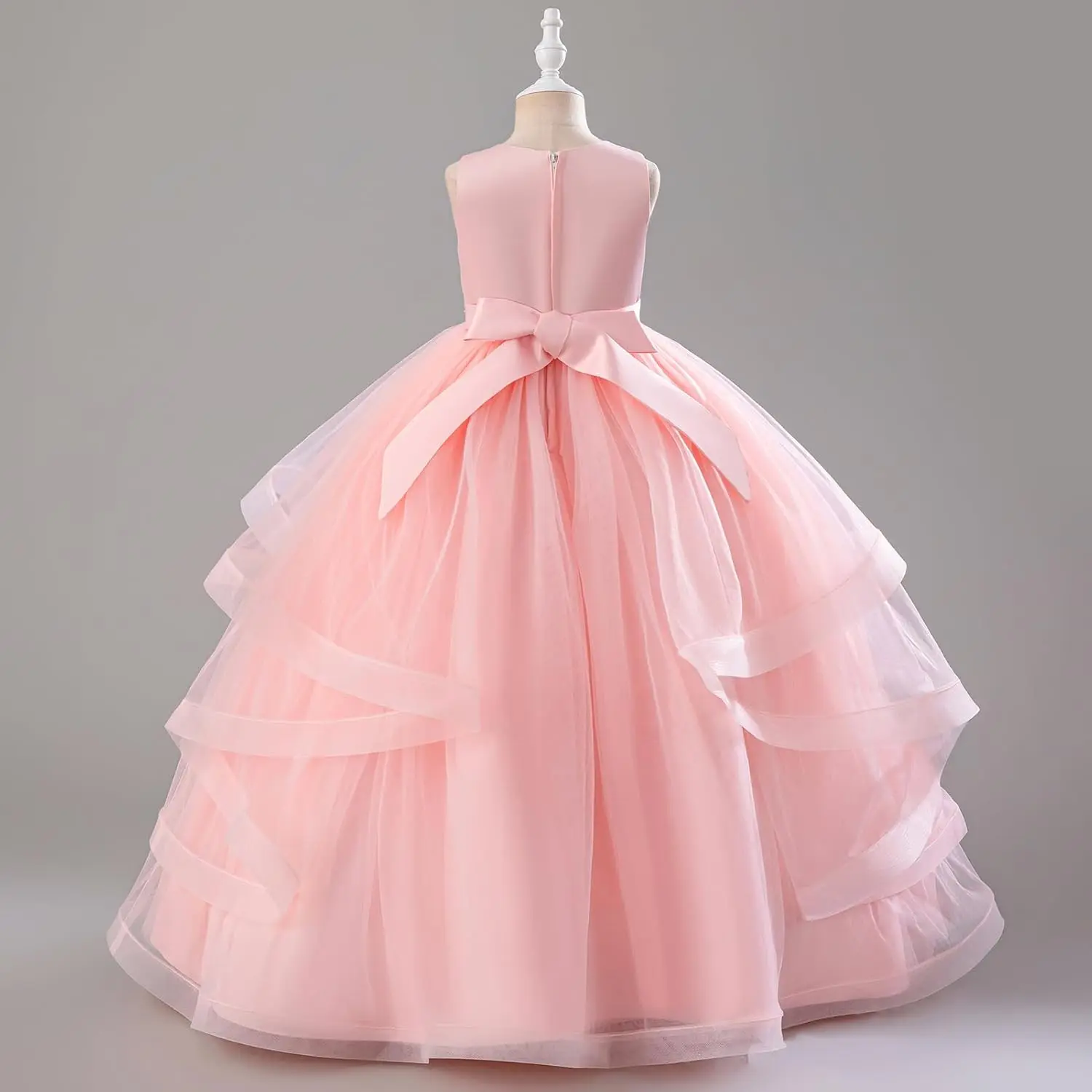 فستان فتاة الزهور المتلألئة من الدانتيل والشيفون فستان حفلة عيد ميلاد الأميرة للأطفال وحفلات التخرج ومهرجانات التجميل #4