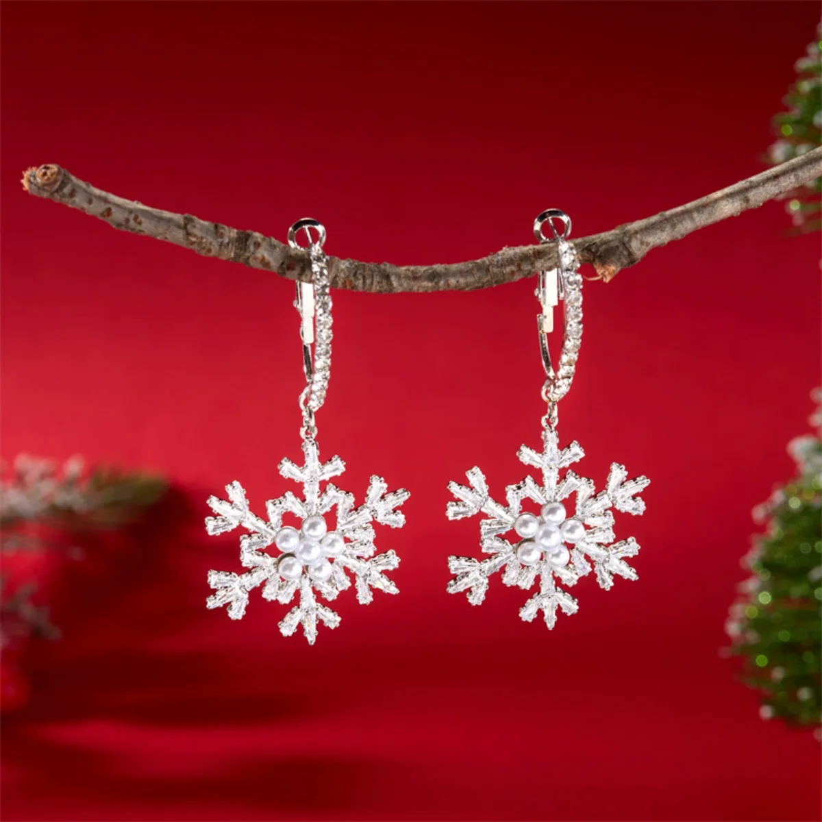 Urlaub Schnee Blume Tropfen Ohrringe Funkelnden Zirkon Imitation Perle Schneeflocke Baumeln Ohrring Weihnachten Schmuck Geschenk Für Frauen Männer