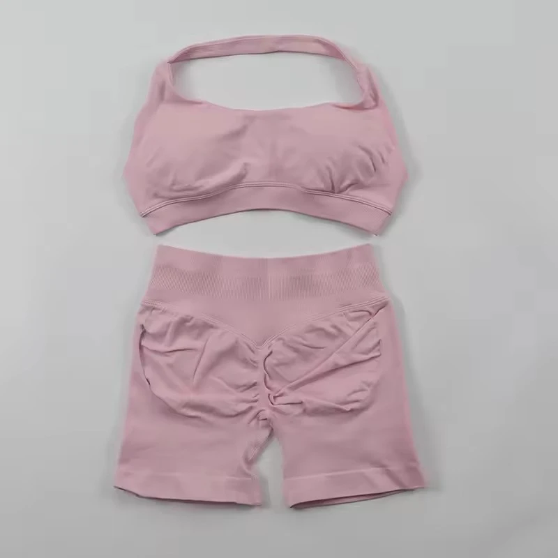 Impact Shorts Set 2 Pieces Seamless Yoga Set Workout Tracksuit Halter Yoga Top And Sports Short Suits Sportswear Fitness Gym Set image 2