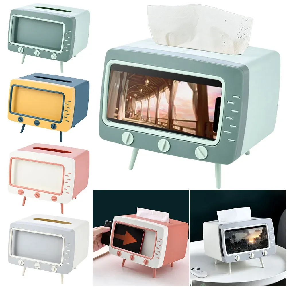 Multi-functional Desktop TV Tissue Box Creative Retro Style Mobile Phone Holder Storage Box Modern Simple Style Pp Material