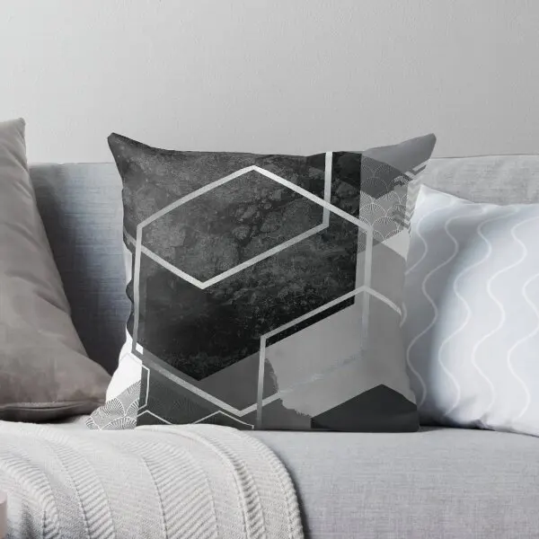 Black And Silver Geometric  Printing Throw Pillow Cover Sofa Decorative Home Soft Office Case Hotel Pillows not include One Side