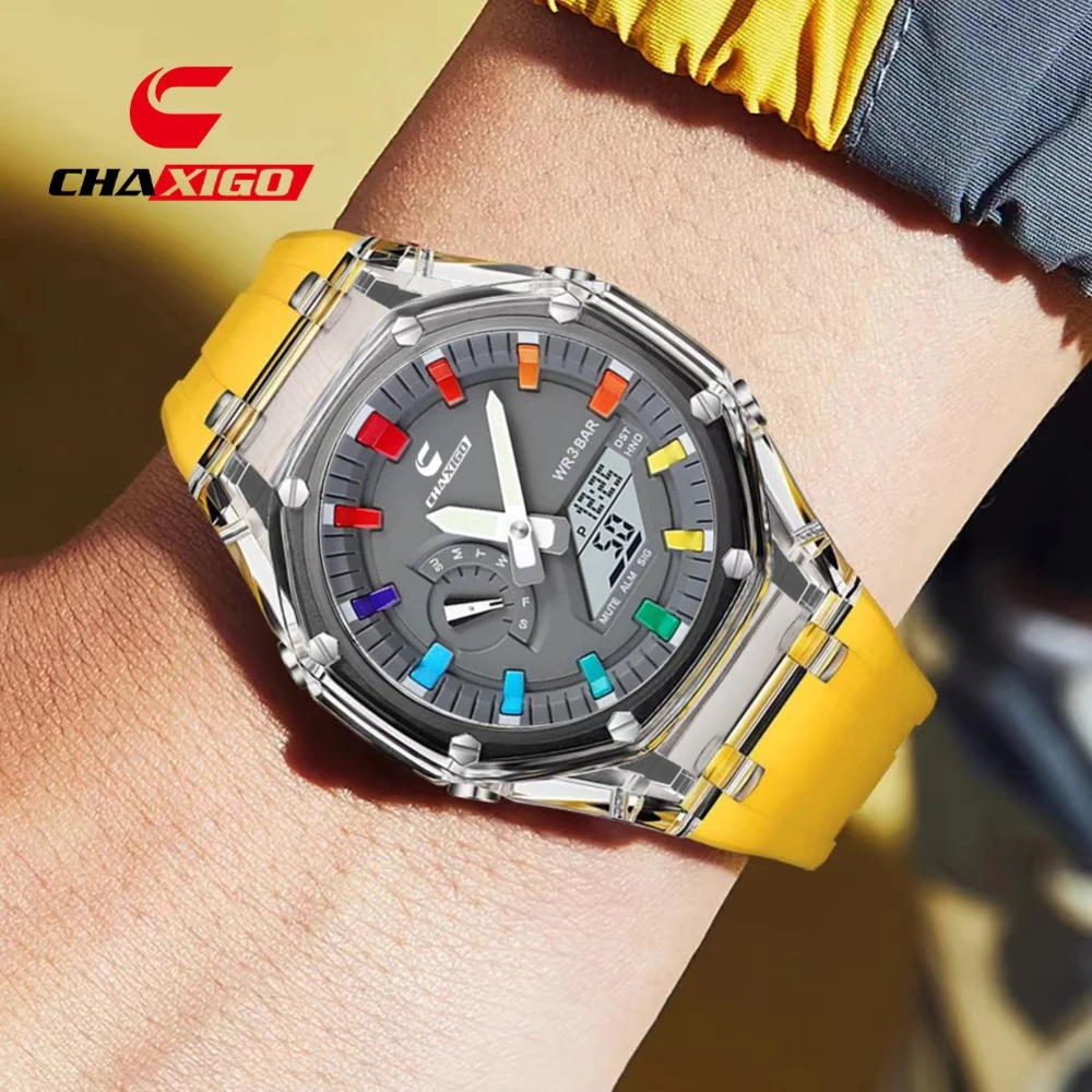 

CHAXIGO 7330 Fashion Trend Quartz Men's Watch Luminous Waterproof Dual Display Silicone Strap Sport Watches for Men Reloj Hombre