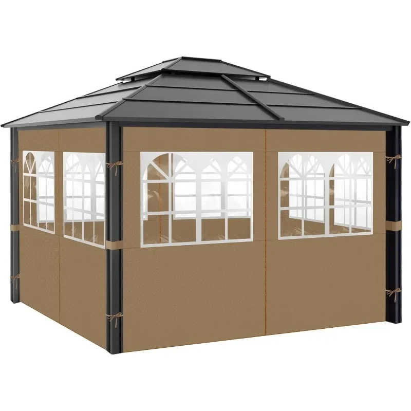 2025 Gazebo Privacy Curtains 10' x 12' with PVC Windows, 4-Panels Side Wall with Zipper Universal Replacement for Patio, Outdoor