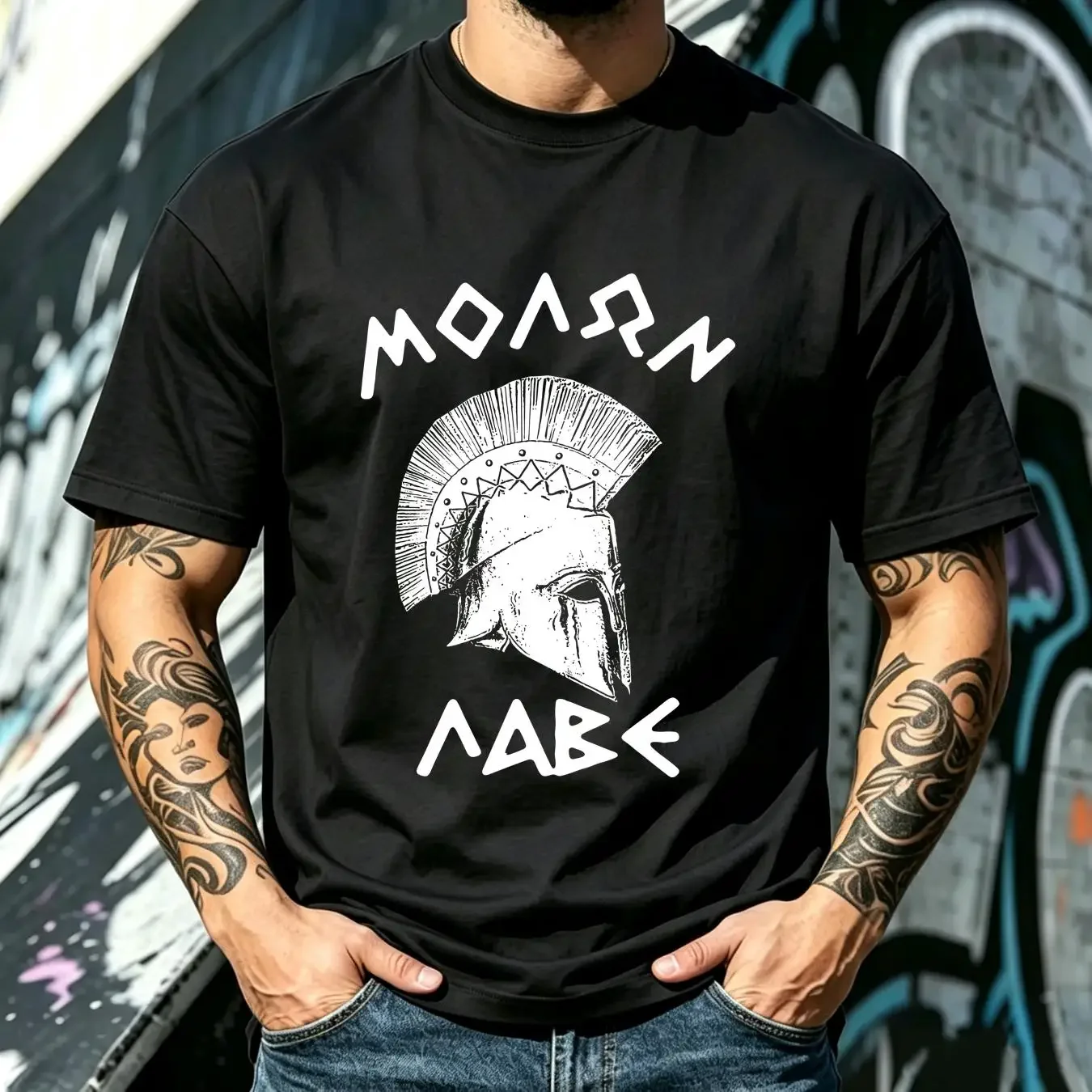washed T Shirt Spartans Sparta Greece helmet gym 300 molon labe long sleeve or short sleeves vintage Washed Breathable graphic