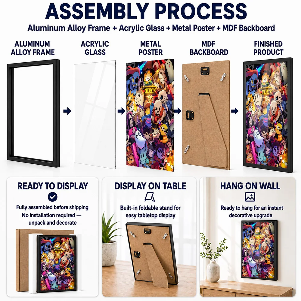 Undertale Framed Aluminum Metal Poster Customized Photo Epic Mission Style Wall Art For Gaming Setup Thoughtful Birthday Gift
