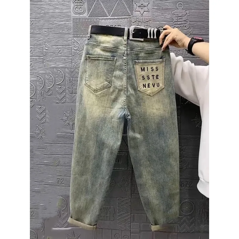 2000’s Clothes Retro Embroidered Jeans Women's Autumn 2025 New Versatile Small High Waist Loose and Thin Vintage Harlan Pants