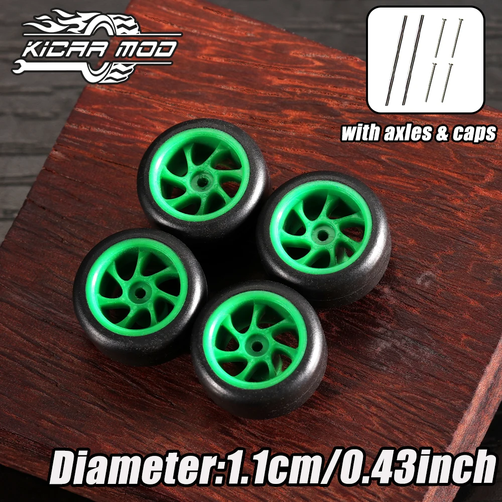 

KicarMod 1/64 Models Car Green Wheels Tires Vehicle Toy for Hot Wheels Hobby Modified Parts 4PCS(1Set) 1 64 Wheels and Tires