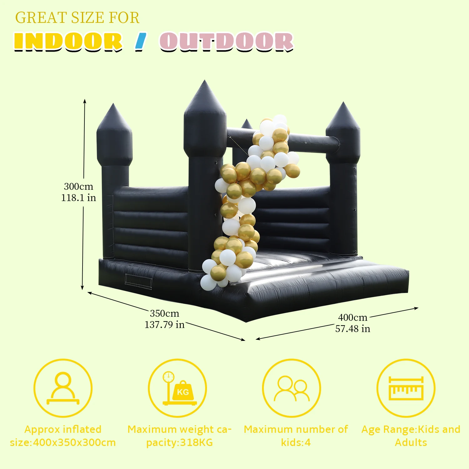 Inflatable Outdoor Air Bounce Commerical Roof PVC Mini Castle Wedding 4x3.5x4.2m With 1100W Air Blower 13x11.5x13.7ft