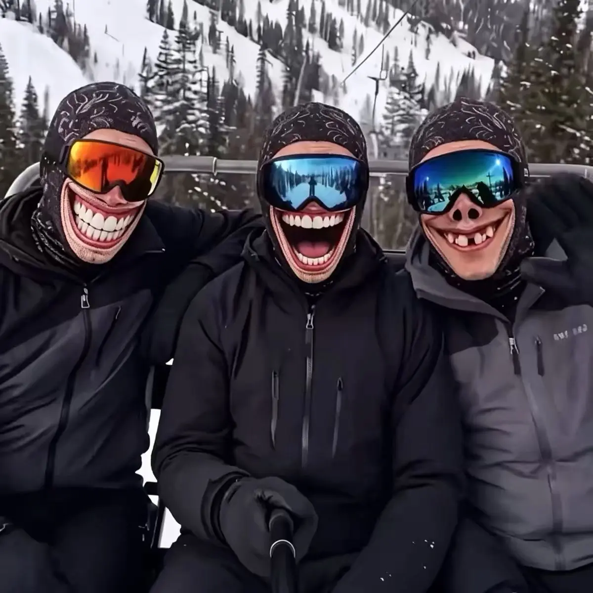 Niche windproof personalized Internet celebrity headgear new funny big teeth smiley face ski mask simulation portrait hood