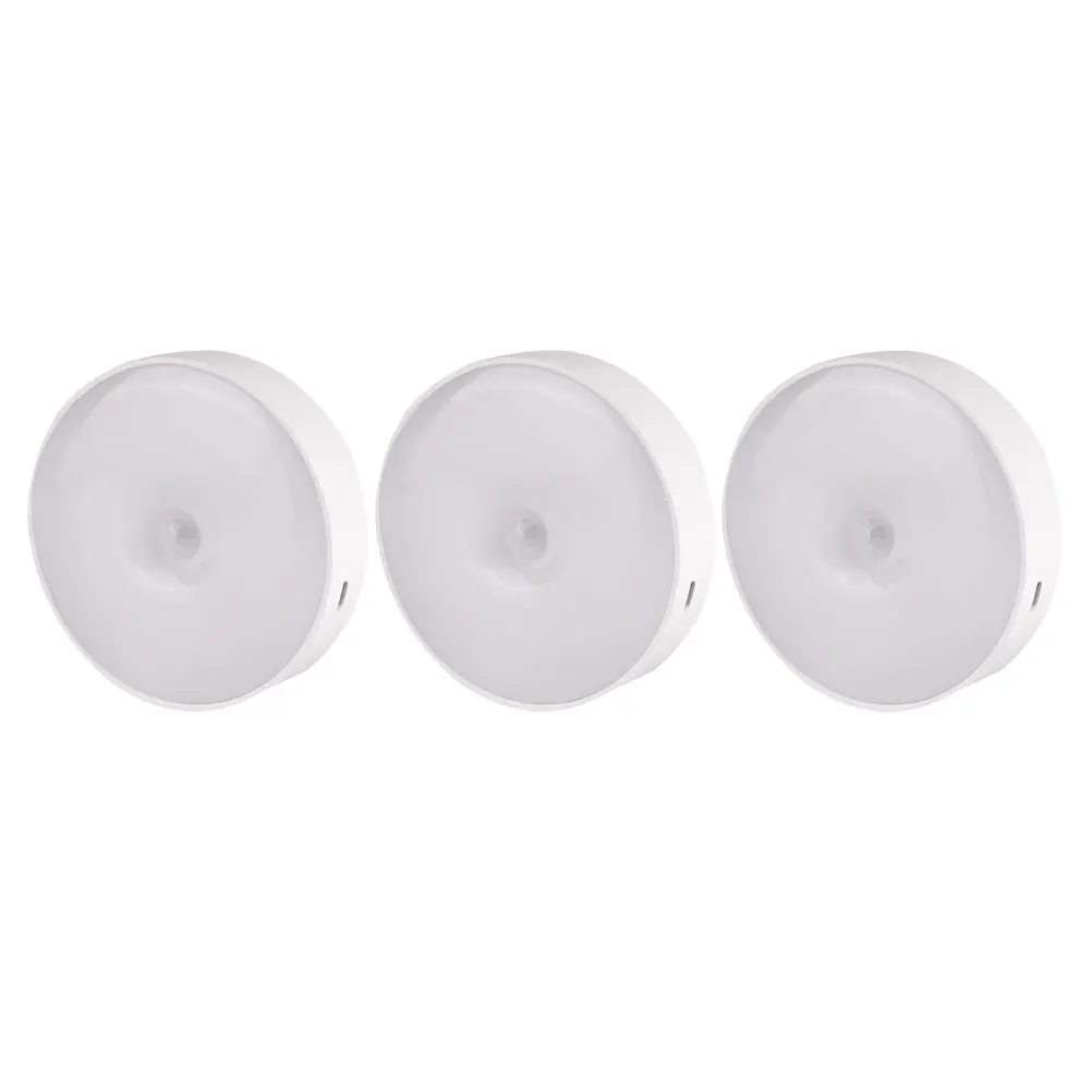 

3 Pcs Motion Sensor Night Light Warm Lamp Led Chargeable for Bedroom Abs Automatic Sensing Bedside