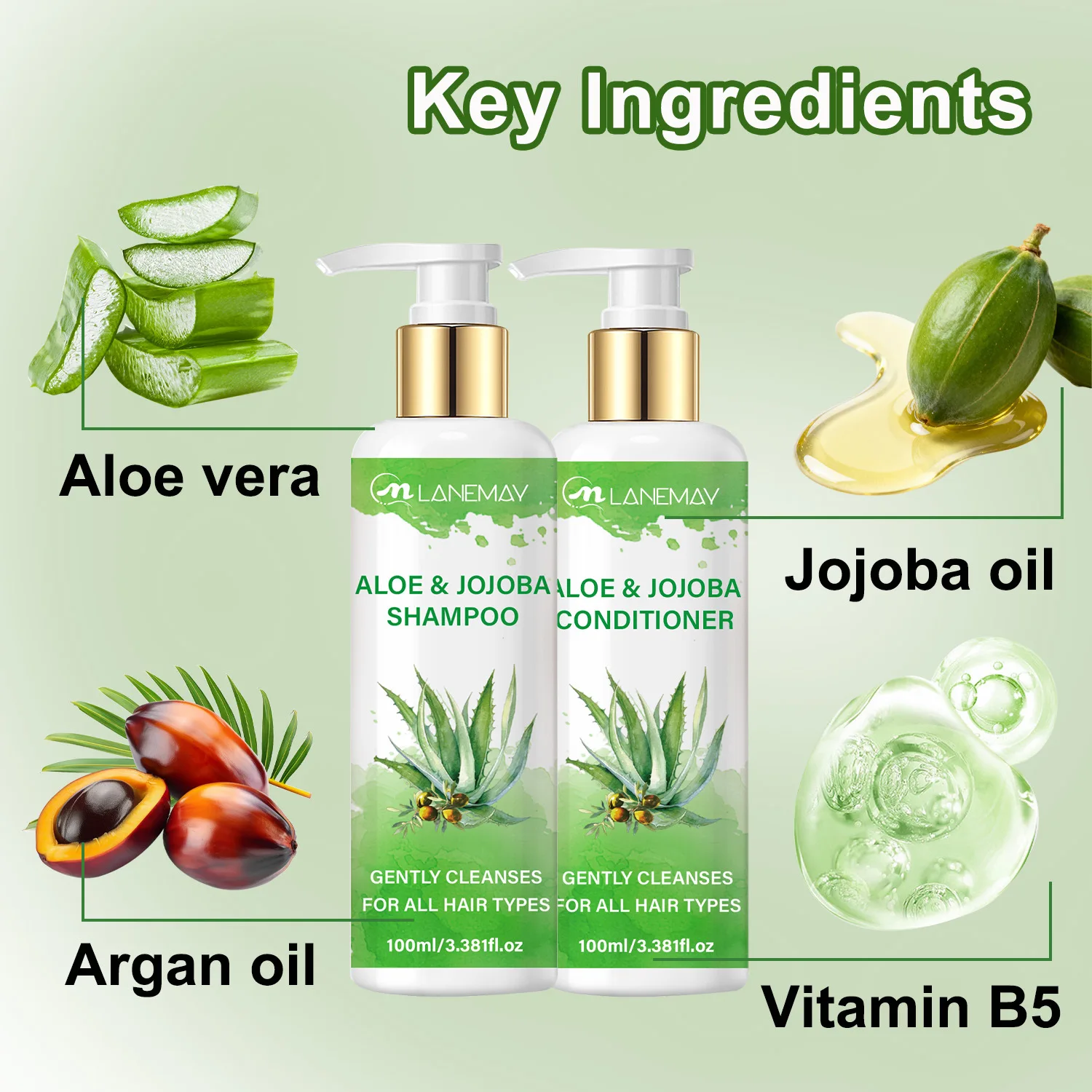 2PCS Aloe & Jojoba Shampoo & Conditioner Set – Gently Cleanses for All Hair Types,  Oil Control & Refresh, Strengthen Hair