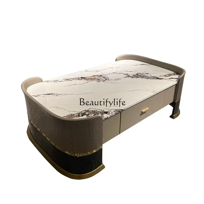

FG44Italian light luxury solid wood marble coffee table villa large apartment living room rectangular coffee table