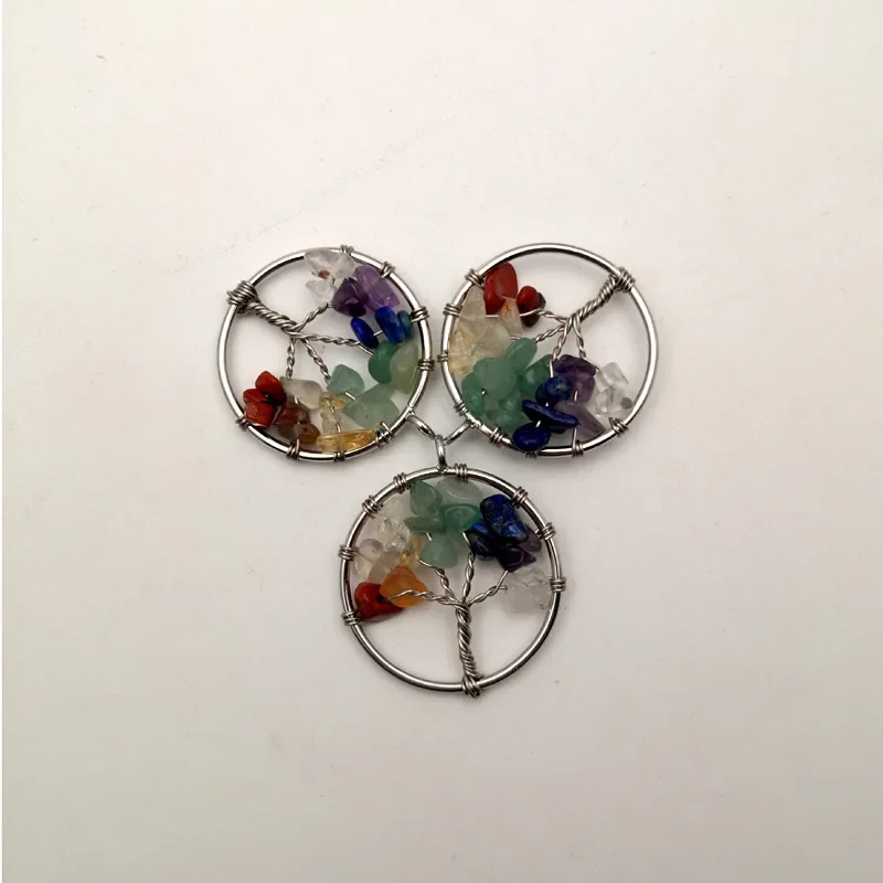 10pcs Wire Wrapped Chakra Reiki Healing Crystal Beads Tree of Life Pendant Wholesale Charms Pendants for Necklace Jewelry Making