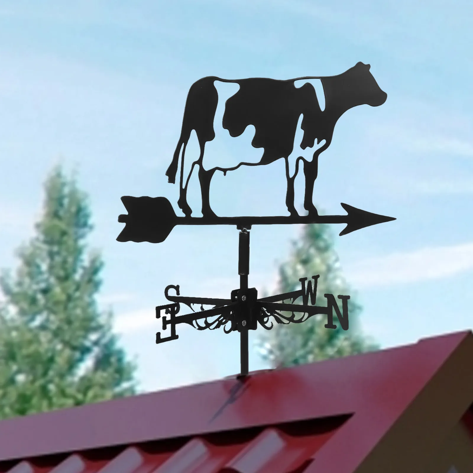 1Set 3D Cow Weather Vane Rustproof Iron Wind Direction Indicator Outdoor Garden Lawn Patio Decor Metal Garden Stake Vane